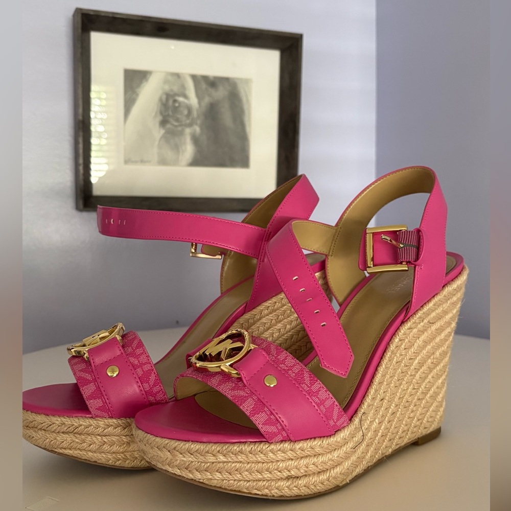 Michael Kors Fuchsia and Gold Wedge Sandals - Picture 2 of 4